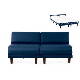 Canapé convertible Français 2places PACHA DUO 160 SMALL sans accoudoirs Cuir-artificiel / MARINE - Combi - BLEU FONCÉ - Likoolis