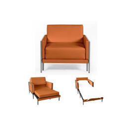 Fauteuil Lit Français Carré 80 x 80 en cuir véritable accoudoirs fixes CUIR - Orange 0837 - Likoolis