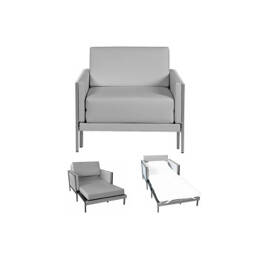 Fauteuil Lit Français Carré 80 x 80 en cuir véritable accoudoirs fixes CUIR - Gris 0819 - Likoolis