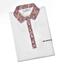 POLO FEMME BUMP BLANC COL ROUGE À FLEURS