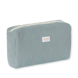 Trousse de toilette personnalisable en gaze de coton vert sauge