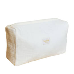Trousse de toilette personnalisable en gaze de coton blanc cassé