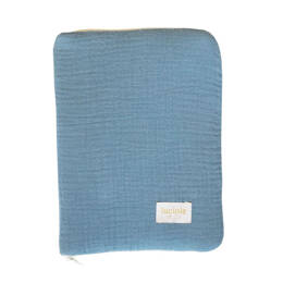Housse de carnet de santé en gaze de coton bleu orage