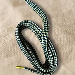Lacets plats bicolores - jaune moutarde et bleu - 120 cm ou 160 cm - Carl
