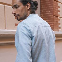 Chemise lin et coton made in France col officier