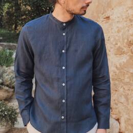 Chemise lin bleue marine