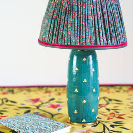 Abat-jour tambour - Couronne de fleurs - Fond bleu gris