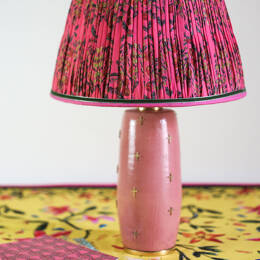 Abat-jour tambour - Mimosa fleurs rouges - Fond rose