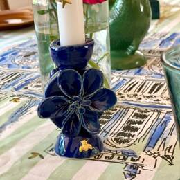 Bougeoir céramique - Fleur d’abeille - Bleu cobalt