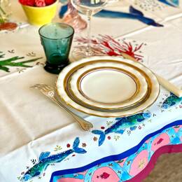 Nappe COTON - Baleines et sardines - Blanc
