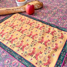 Sets de table - Tissu polyester - Motifs renards et lièvres - Fond uni curry