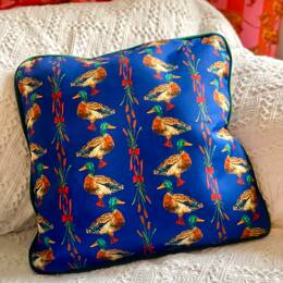 Housse de coussin mat - canards  - fond bleu nuit