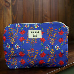Pochette ordinateur Valentina - Motif fleuri fond bleu indigo