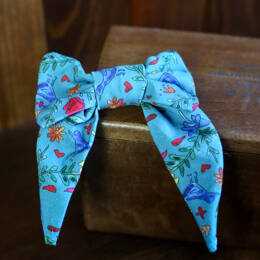 Grand noeud Natalia - Motif oiseaux fond bleu canard