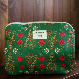 Pochette ordinateur Valentina - Motif fleuri fond vert sapin
