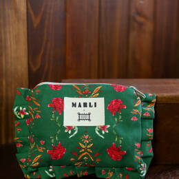 Trousse froufrou Sophia - Motif fleuri fond vert sapin