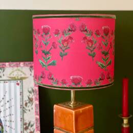 Abat-jour contrecollé - Fleurs Inde - fond rose
