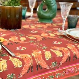 Nappe COTON - Renards et lièvres fond rouille