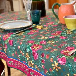Nappe COTON - Fleurs russes fond vert sauge