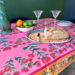 Nappe COTON - Fleurs Inde fond rose