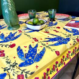 Nappe COTON - Poésie et fleurs fond jaune
