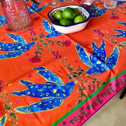 Nappe COTON - Poésie fleurs fond orange