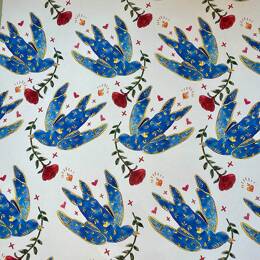 Papier peint - lisse et mat - Poésie et fleurs - Fond bleu doux