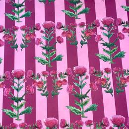 Papier peint - lisse et mat - Fleurs Inde - Rayures roses et framboises