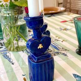 Bougeoir céramique - Coeur d’abeille - Bleu cobalt