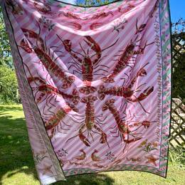 Paréo - Homards et crevettes - Rayures roses - Cadre rose