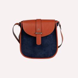 Sac Agnès - Camel - Velours bleu nuit