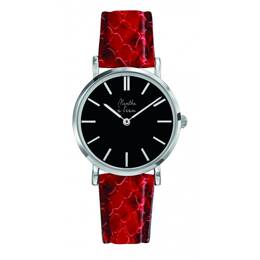 Montre Femme La Véritable bracelet cuir python rouge fond noir chromée