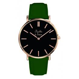 Montre Homme La Véritable bracelet cuir vert fond noir rose dorée