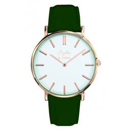 Montre Homme La Véritable bracelet cuir vert fond blanc rose dorée