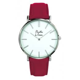 Montre Homme La Véritable bracelet cuir rouge fond blanc chromée