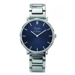 Montre Mixte L'Intemporelle chromée fond bleu