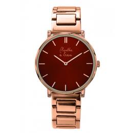 Montre mixte L'Intemporelle dorée rose fond rouge