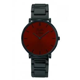 Montre Mixte L'Intemporelle noire fond rouge