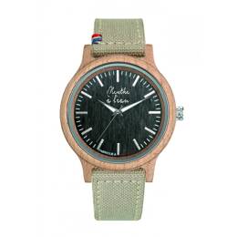 Montre Bois L'Érable fond anthracite bracelet tissu et Cuir beige