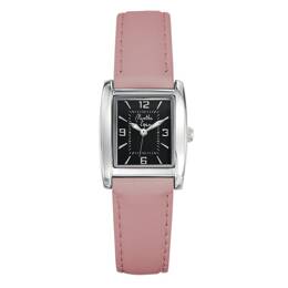 Montre Femme La Rectangle bracelet cuir Rose Pastel fond noir