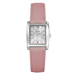 Montre Femme La Rectangle bracelet cuir Rose Pastel fond argent