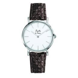 Montre Femme La Véritable bracelet cuir python gris fond blanc chromée