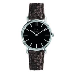 Montre Femme La Véritable bracelet cuir python gris fond noir chromée