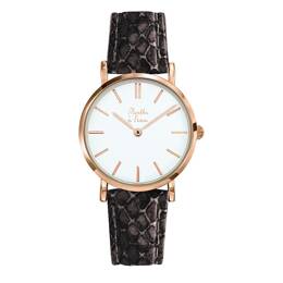 Montre Femme La Véritable bracelet cuir python gris fond blanc rose