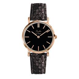 Montre Femme La Véritable bracelet cuir python gris fond noir rose
