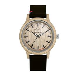 Montre Bois L'Érable bracelet Croute de cuir Noir cocarde