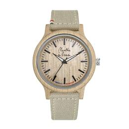 Montre Bois L'Érable bracelet tissu et Cuir beige cocarde
