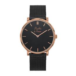 Montre Mixte L'Indécise maille noire fond noir rose dorée