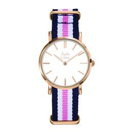 Montre Femme La Résistante bracelet nato bleu/blanc/rose rose dorée