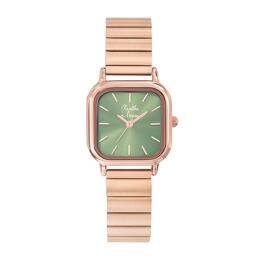 Montre Femme La Perpétuelle Fond Vert Bracelet Acier Rose dorée